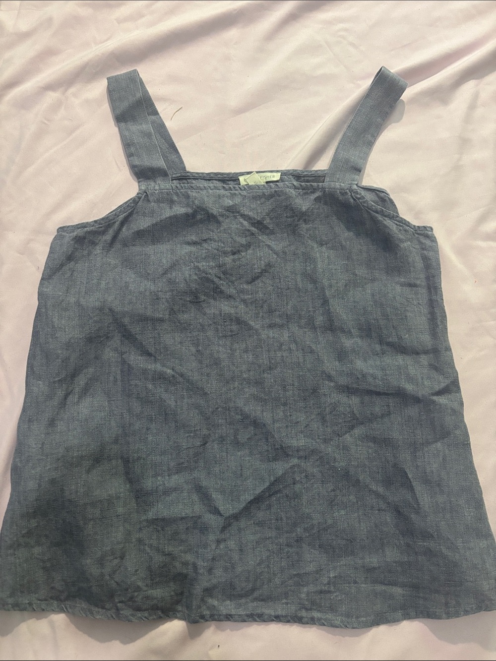 Eileen Fisher organic linen Chambray-Style Square Neck Tank - Blue
